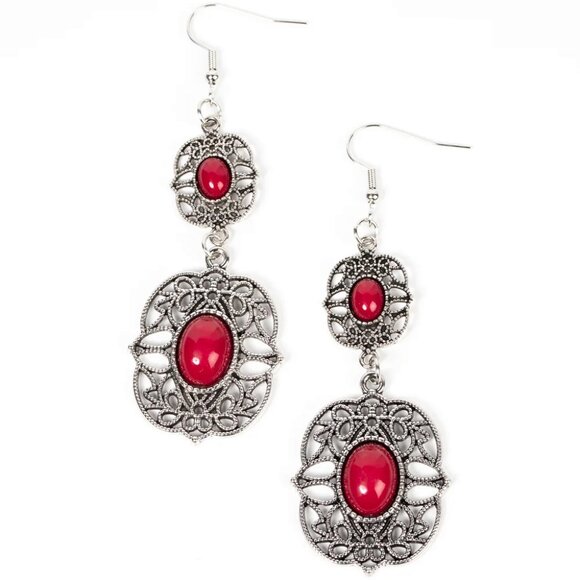 Paparazzi Jewelry Accessories - Victorian Villa - Red Earrings - Vintage - Picture 2 of 4